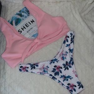 pink Knot front top , floral high cut bottoms